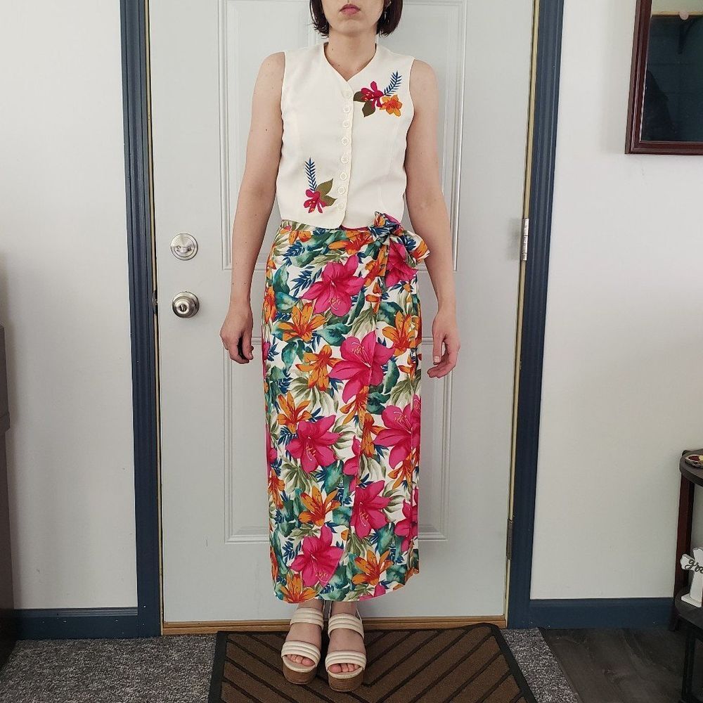 90s‎ Rayon Tropical Floral Skirt Set